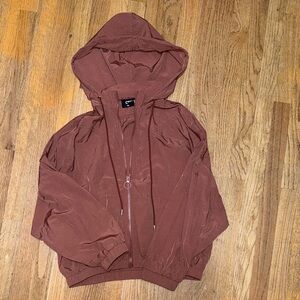 Rust Brown Hooded Windbreaker Jacket